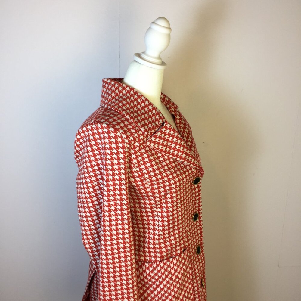 Cabi Blazer Jacket Sz S Womans Red White Classic Houndstooth Streth Pocket #4249 - Picture 7 of 16